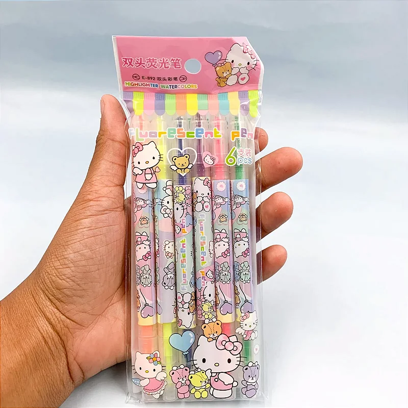 Marca Texto Ponta Dupla Hello Kitty Sanrio • Estojo 6 Cores