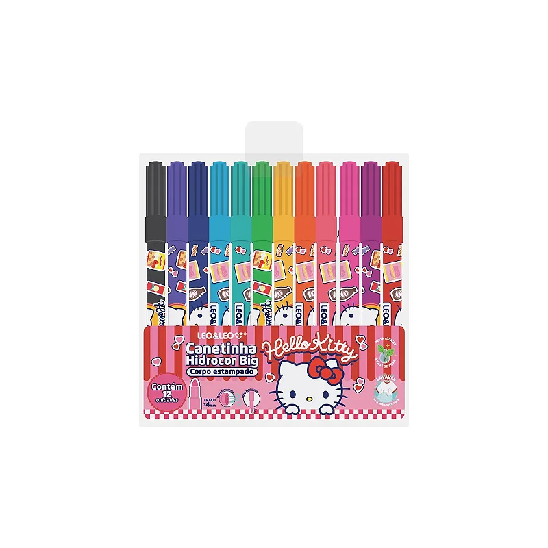 Canetinha Hidrocor Big Hello Kitty Sanrio • Estojo 12 Cores