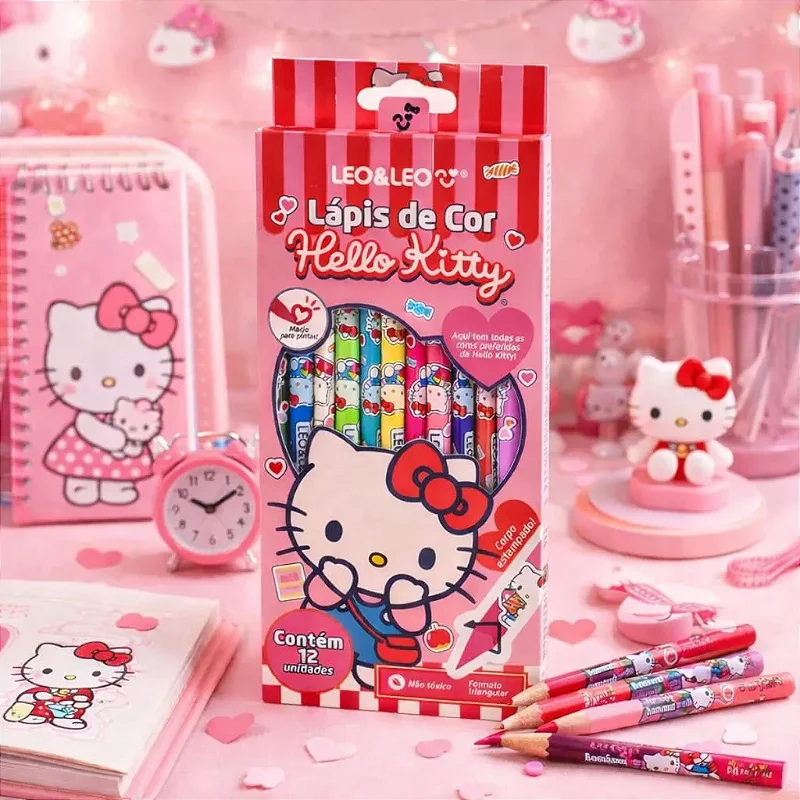 Lápis de Cor Sextavado Hello Kitty Sanrio • 12 Cores