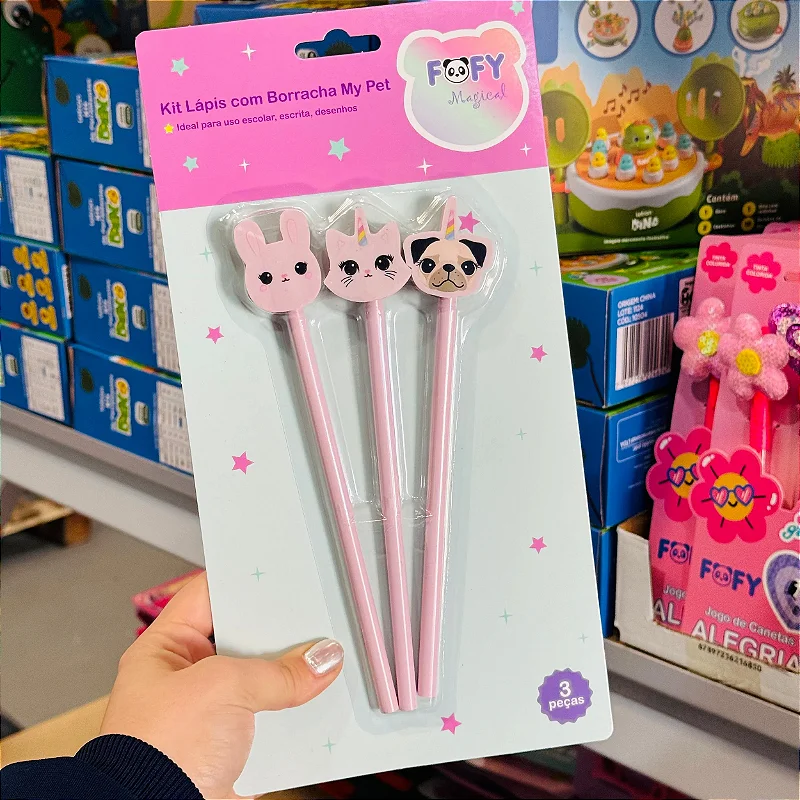 Kit Lápis com Borracha My Pet • 3 Itens