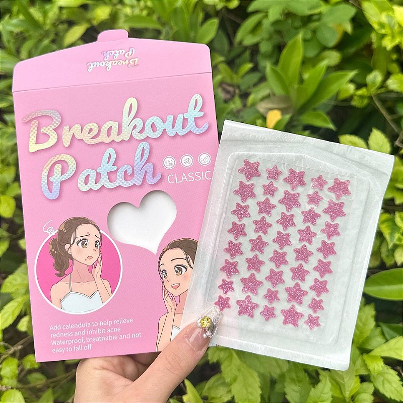Cartela Adesivos Seca Espinha Acne Estrela com Glitter • 40 unid.