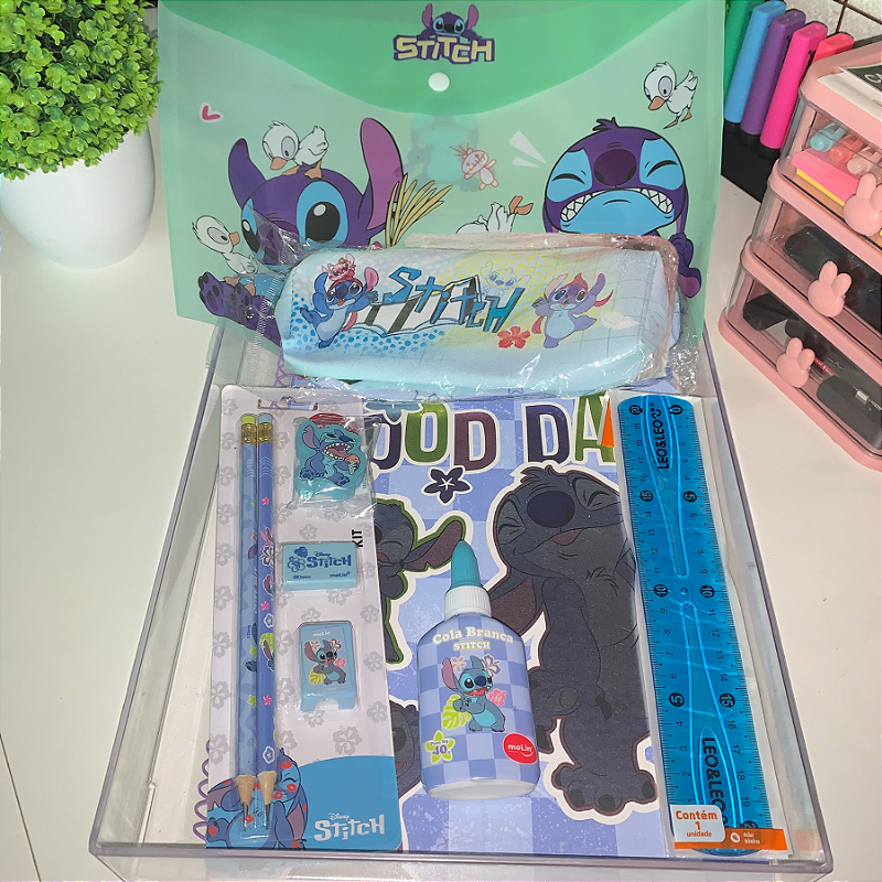 Kit Essencial Azul Volta às Aulas Stitch • 10 Itens