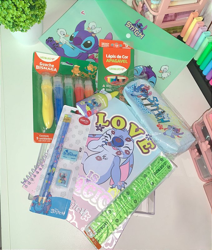 Kit Essencial Verde Volta às Aulas Stitch • 11 Itens