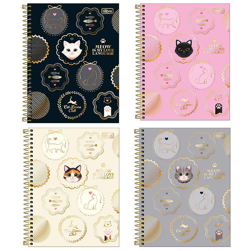 Caderno Colegial Capa Dura 1 Matéria Puurfect Cats • 60F