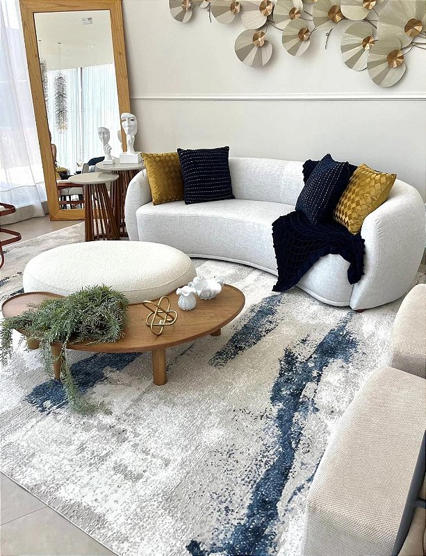 Tapete Copacabana Cream/Blue D:k943B - SOB MEDIDA 2,90x3,00 e uma passadeira restante de corte 1,00x2,90- Acabamento overloque (Tapetes sob medida não efetuamos trocas ou devoluções)