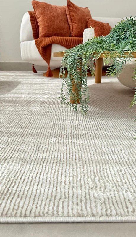 Tapete Diamond Canelado Off White D:001 - Sob Medida - Barra Virada na Largura e Micro Overloque no Comprimento
