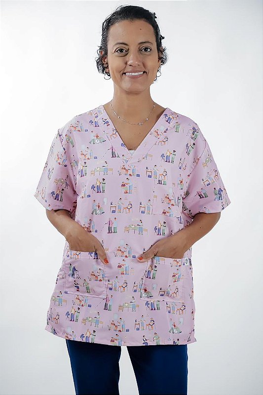Conjunto Scrub Calça e Camisa | Estampa Cuidador de Idoso