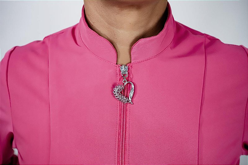 Jaleco Manga Longa com Zíper de Strass e Gola Padre