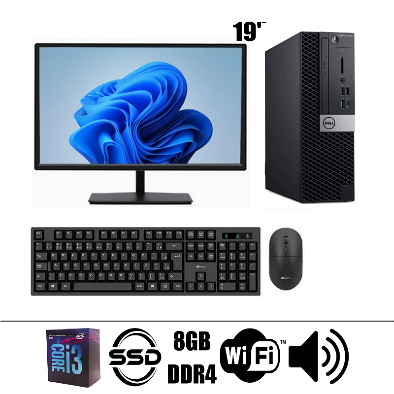Computador Completo Empresarial Dell Optiplex 7070 Core i3 8ª Geração 8GB DDR4 SSD 256GB WIFI + Som + DVD-RW. 1 Ano de Garantia. Até 12x Sem Juros/10% OFF Pix. Entrega e Instalação Grátis.