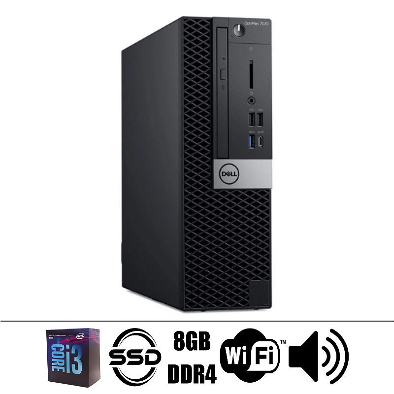 Computador Empresarial Dell Optiplex 7070 Core i3 8ª Geração 8GB DDR4 SSD 256GB WIFI + Som + DVD-RW. 1 Ano de Garantia. Até 12x Sem Juros/10% OFF Pix. Entrega e Instalação Grátis.