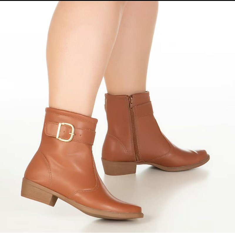 Bota salto quadrado 3 cm caramelo