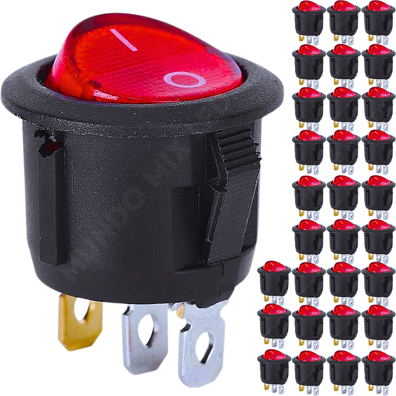 Chave Gangorra KCD1-106N Vermelha Neon Redonda On Off 3-Terminais