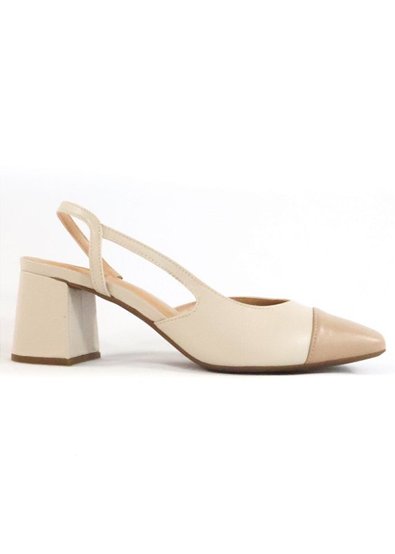 SAPATO EM COURO LUIZA OFF WHITE COM NUDE (SALTO ALTO)