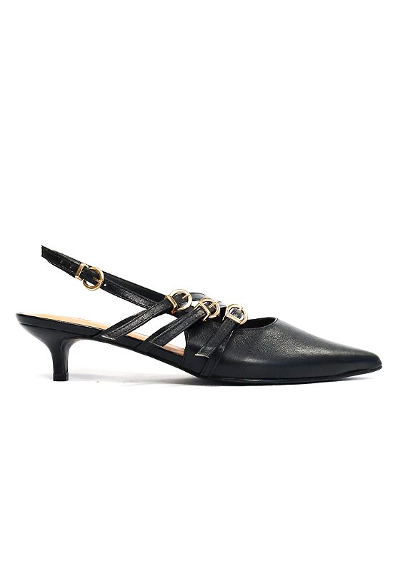 SCARPIN EM COURO BEATRIZ SALTO BAIXO PRETO