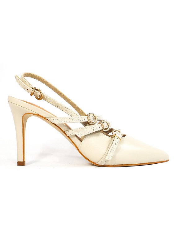 SCARPIN EM COURO BEATRIZ GELO/BEGE