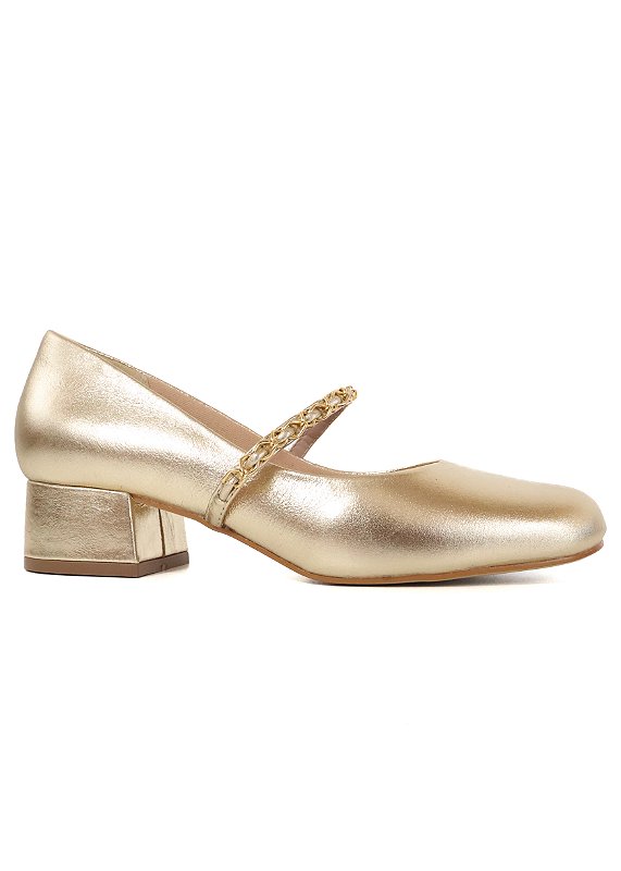 SAPATO EM COURO SOFIA DOURADO