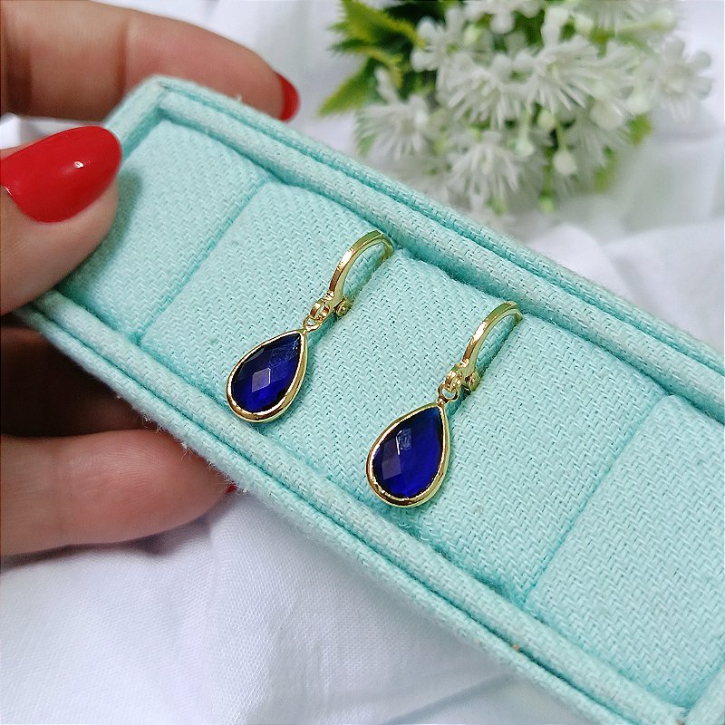 Argolinha Click Pingente Azul Royal - Banhado a Ouro 18k