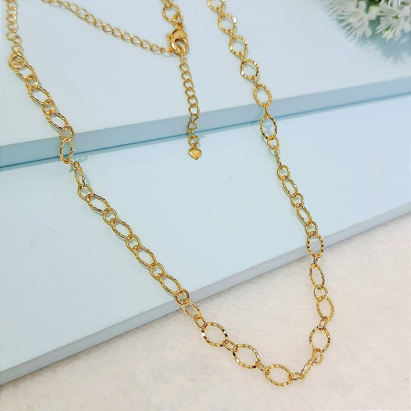 Colar Choker Elos Ovais - Banhado a Ouro 18k