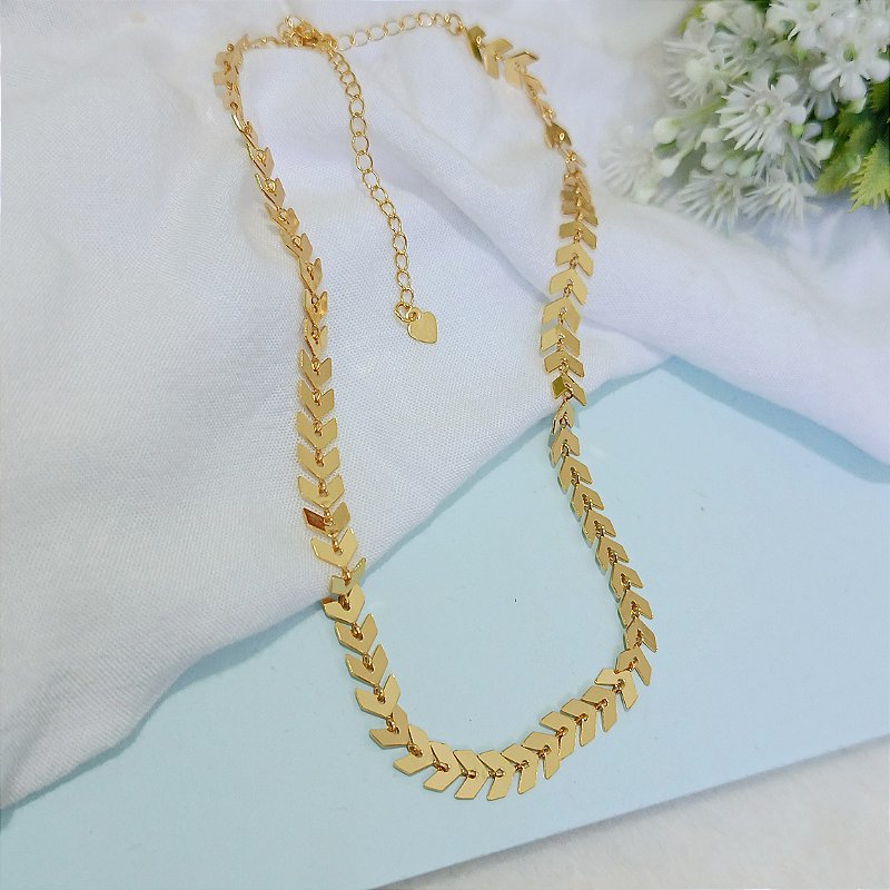 Colar Choker Espinha de Peixe - Banhado a Ouro 18k