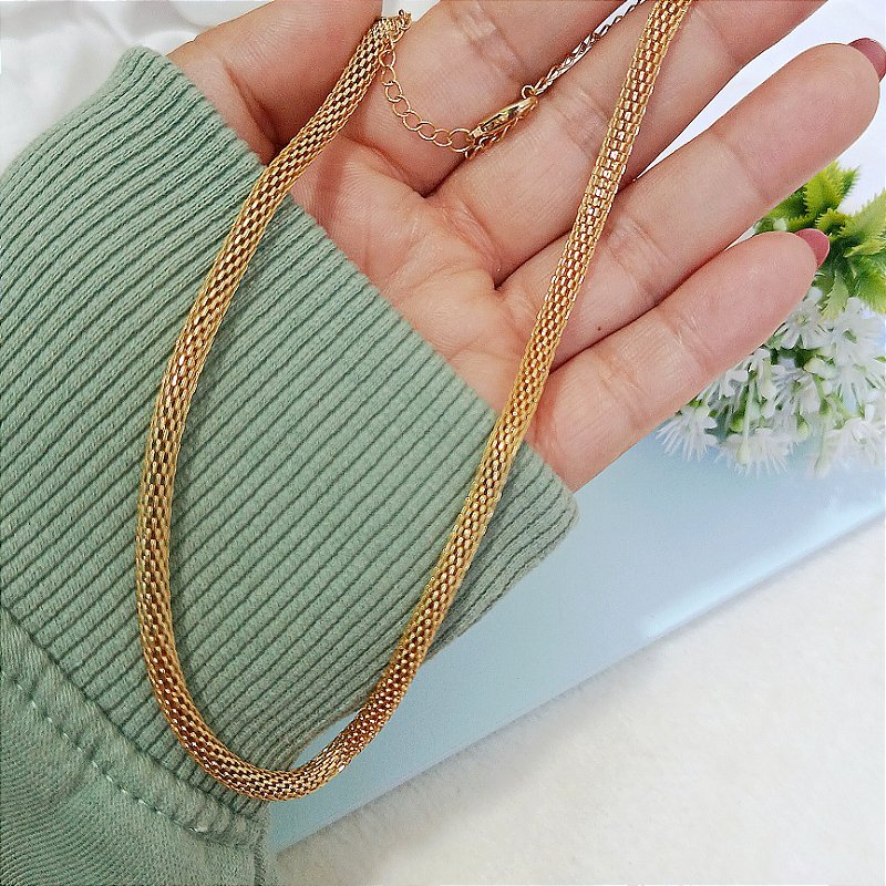 Colar Choker Malha - Banhado a Ouro 18k