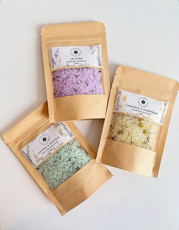 Kit 3 Sais para banho e escalda pés - Lavanda/Camomila e Calêndula/Alecrim e Hortelã