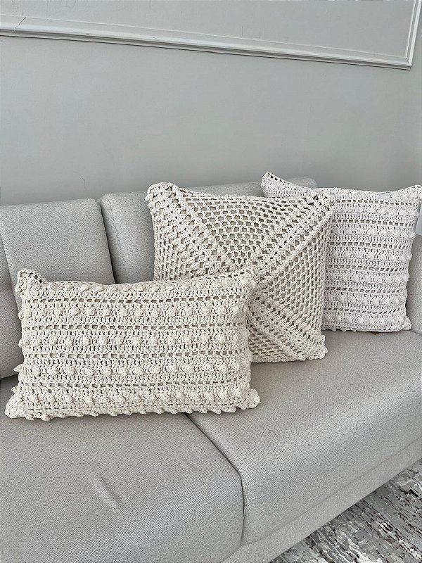Conjunto com 3 Almofadas Crochê Manual