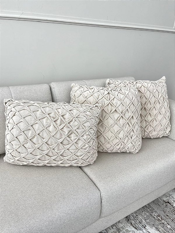 Conjunto com 3 Almofadas Tricô Origami Off White