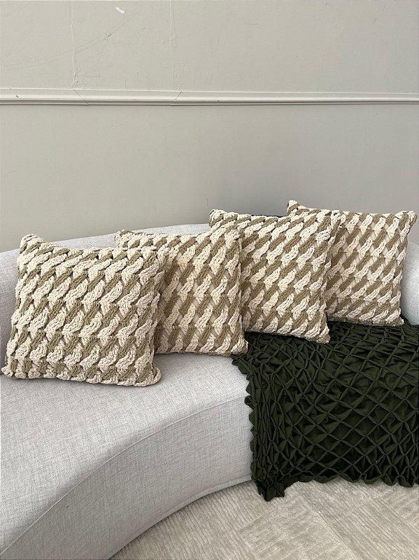 Conjunto com 4 Almofadas Crochê Verde/Bege
