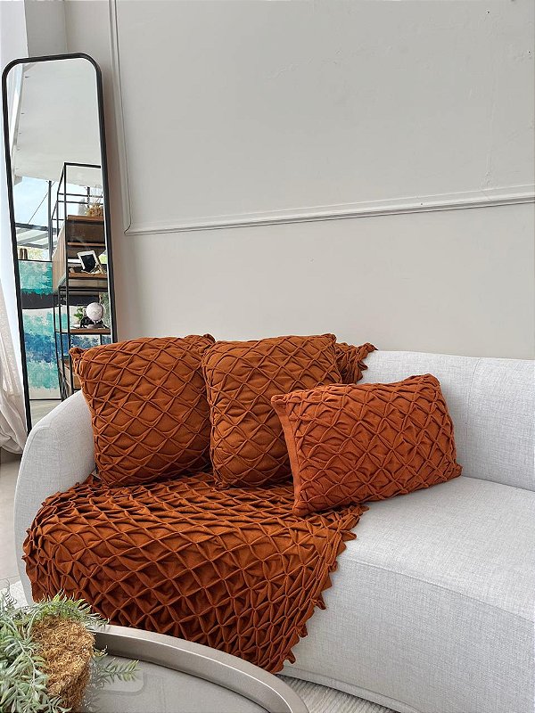 Conjunto com 3 Almofadas Tricô Origami Terracota
