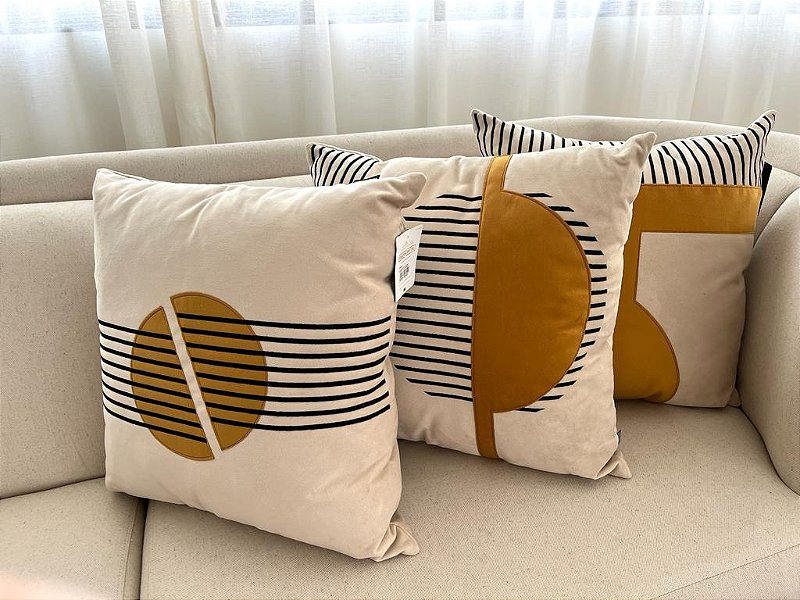 Conjunto com 3 Almofadas Ocre/Bege