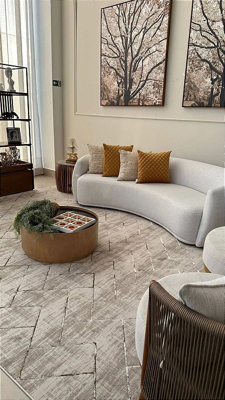 Tapete Mônaco Bege D:002 - SOB MEDIDA - Micro Overloque (Não efetuamos trocas ou devolução)