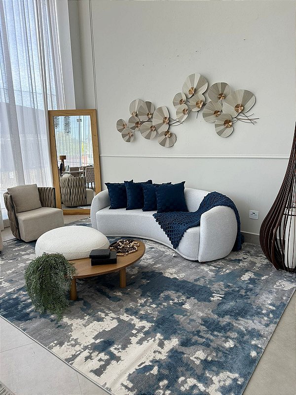 Tapete Azul Estonado D:003 - SOB MEDIDA - Micro Overloque (Não efetuamos trocas ou devolução)