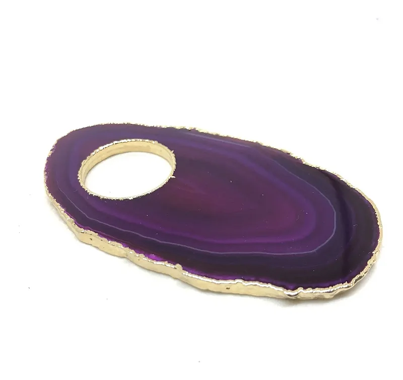 Porta Guardanapo Chapa De Ágata Com Furo Dourado