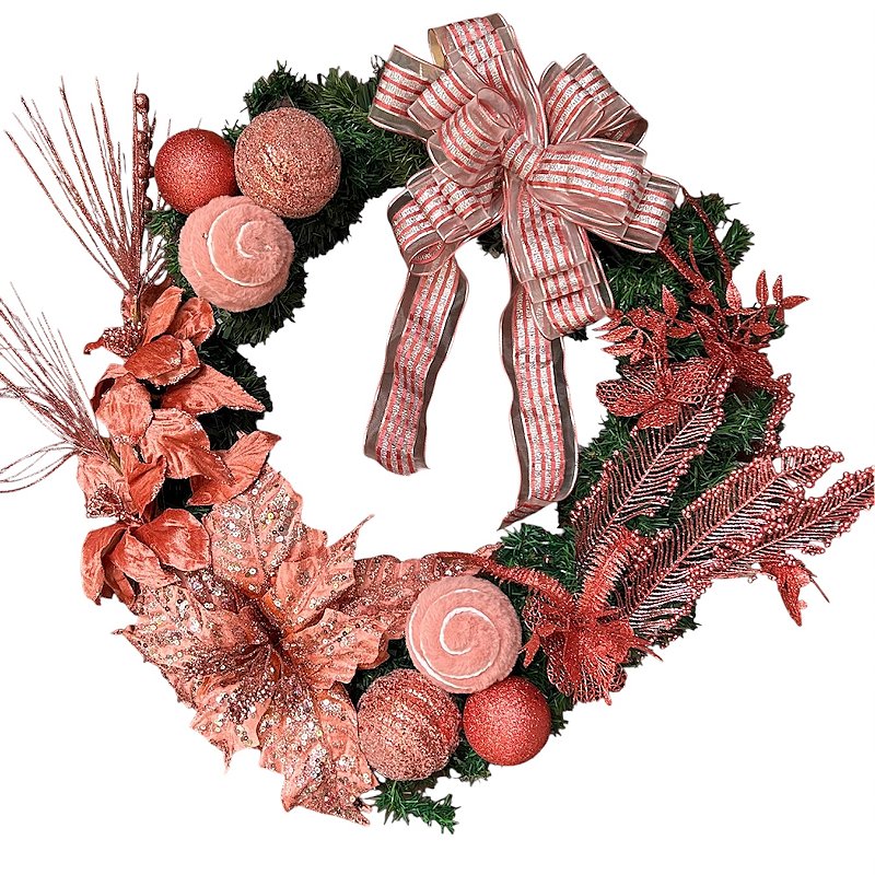 Guirlanda Natalina Rose Gold com Laço e Flores