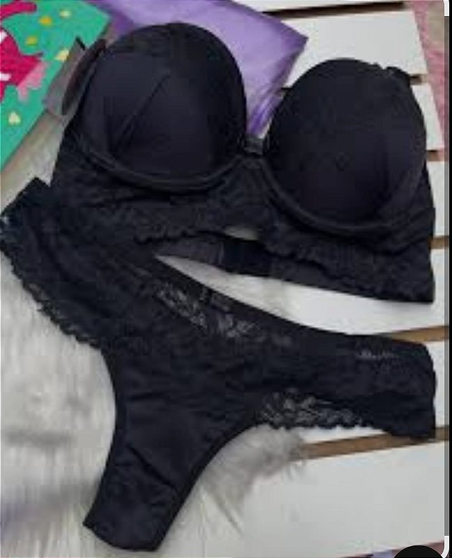 Conjunto calcinha fio preto G