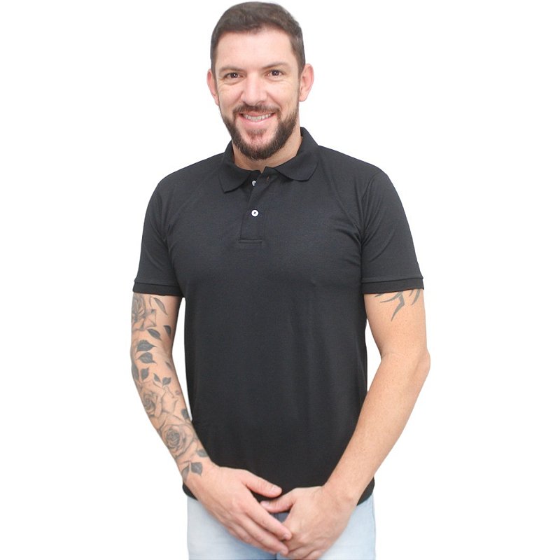 CAMISETAS POLOS PIQUET DE POLIVISCOSE  COR PRETO