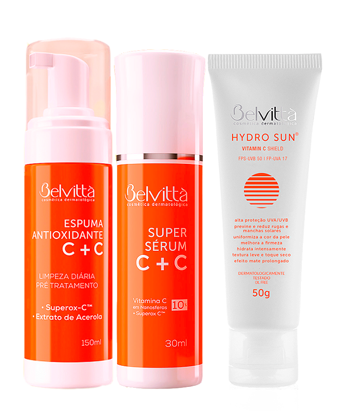 Kit Vitamina C Dia - Espuma de Limpeza C + C + Super Sérum C + C + Hudro Sun Vitamina C FPS 50