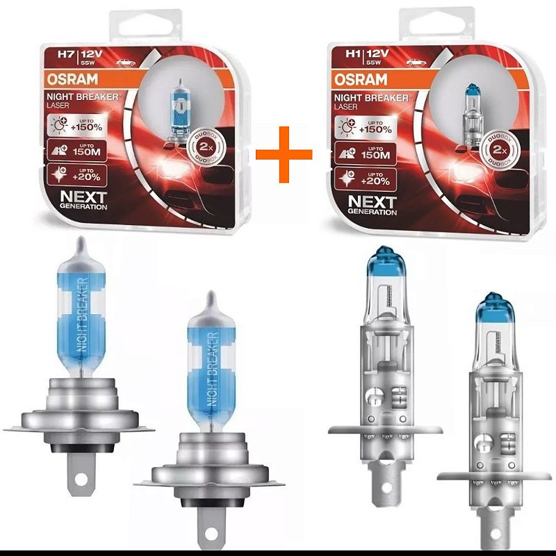 Lâmpadas H1 + H7 Osram Night Breaker Laser 150% Luz - GTS Parts