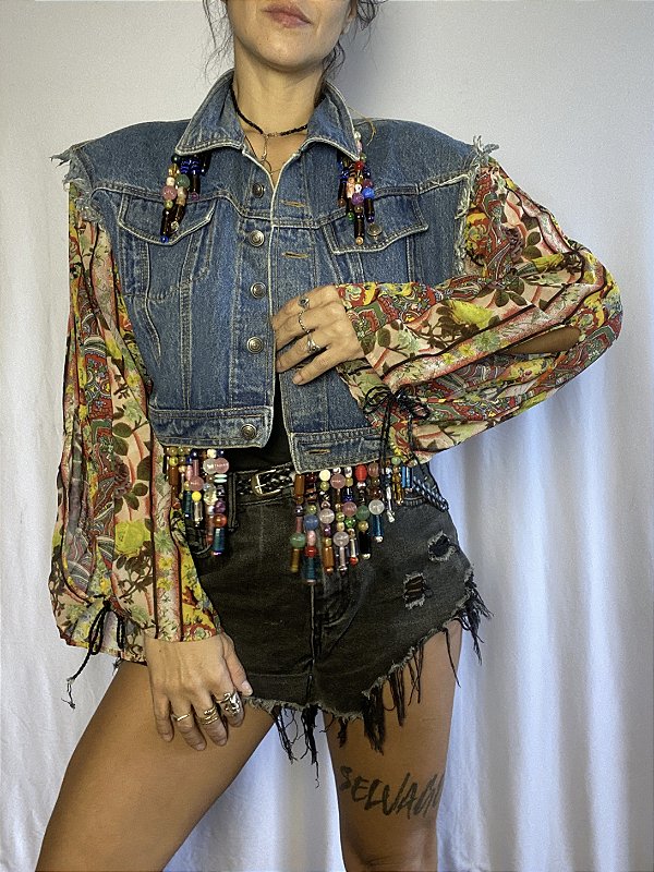 Jaqueta Jeans Vintage Boys and Girls – Bordado e Mangas Florais