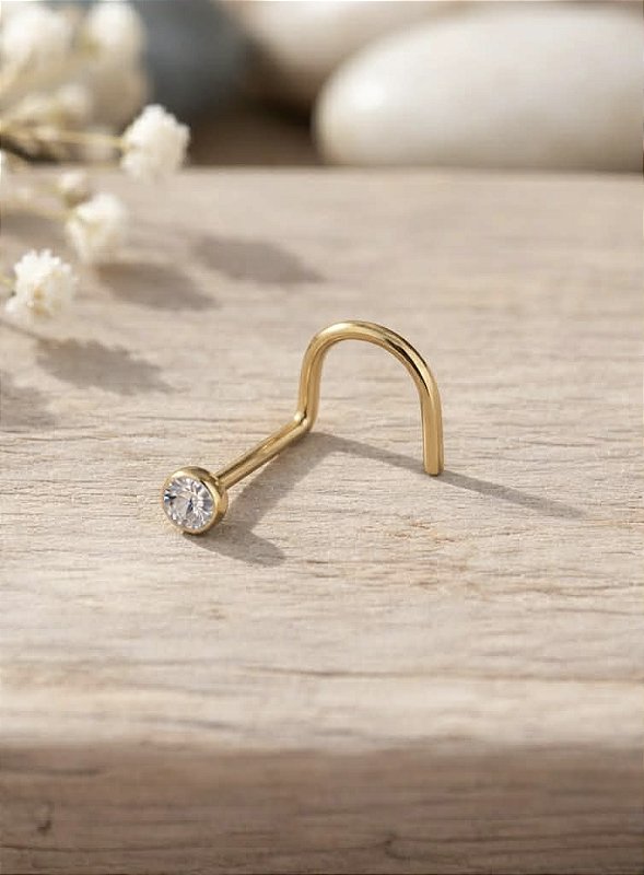 Piercing Nostril com Zircônia Banho PVD Dourado