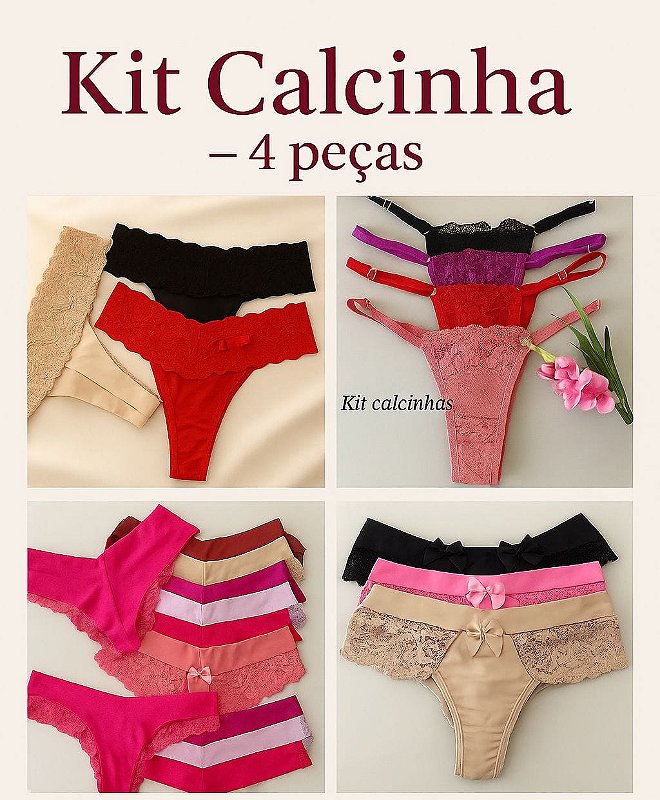 Kit 4 Calcinhas Modelos e Cor Variadas