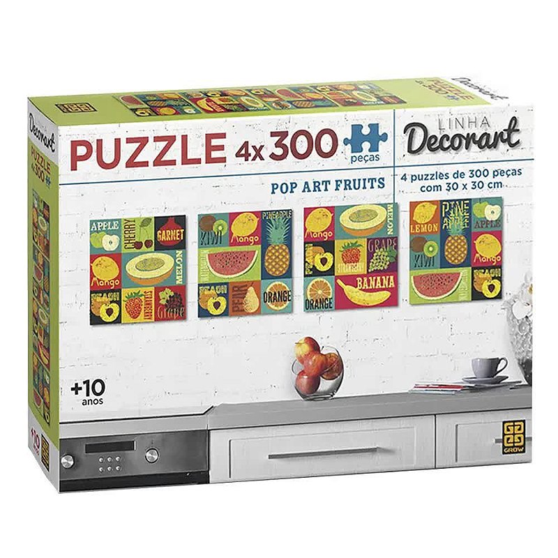 Quebra-Cabeça Decorart Pop Art Fruits 4x 300 peças - Oncube: os