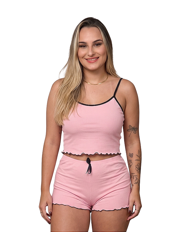 Short doll bloguerinha canelado liso