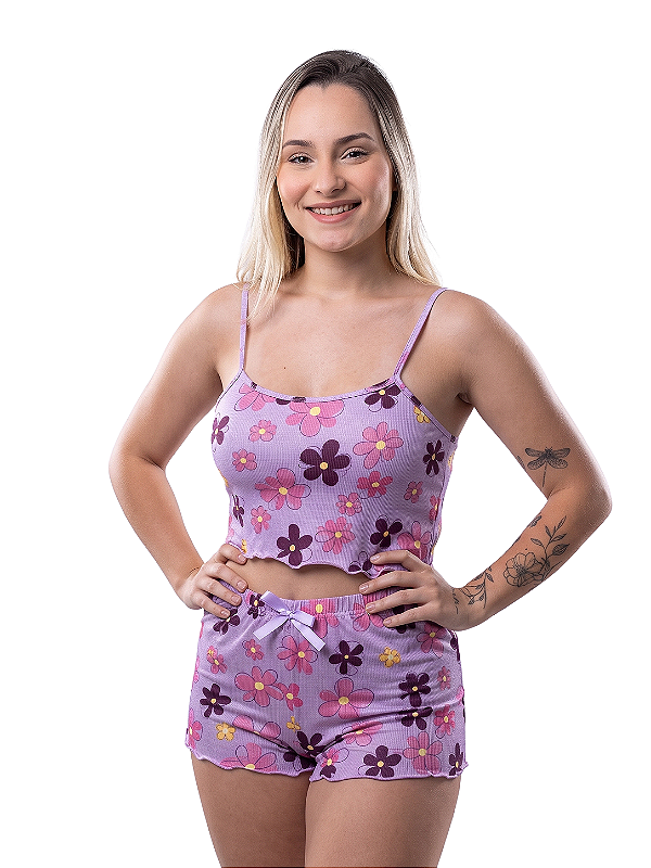 Short doll bloguerinha canelado estampado