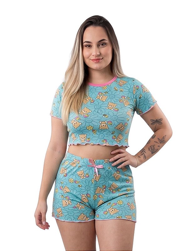 Short Doll Carol Malha Canelada Estampado