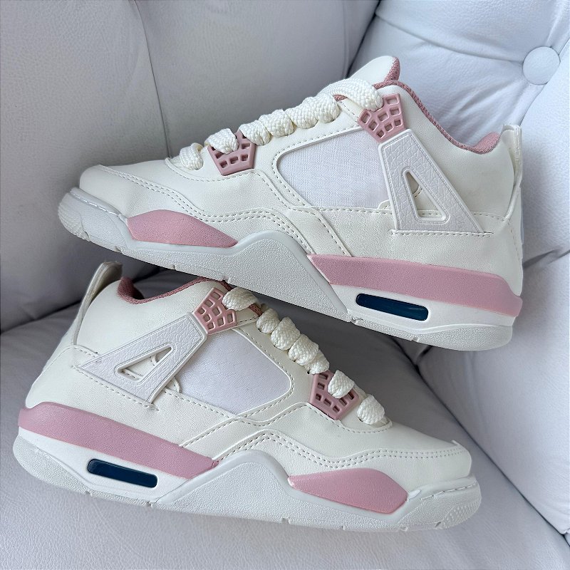 👟 Tênis Air Jordan 4 Retro Feminino Branco e Rosa – Premium, Conforto e Estilo Exclusivo
