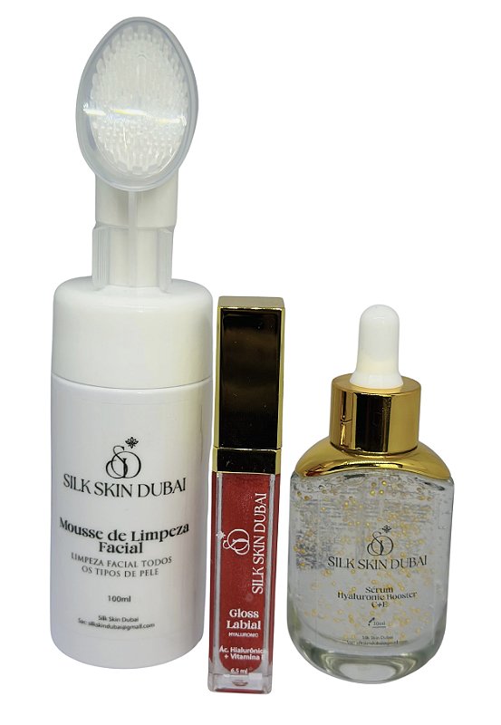 Silk Mousse Facial 100 ml + Sérum Hyaluronic C+E 35 ml + Gloss Silk Lips Shine cereja 6,5 ml