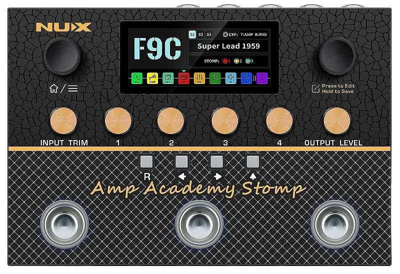 Pedal NUX Amp Academy Stomp com Stereo IR, NAM e MIDI - MAXI MUSIC