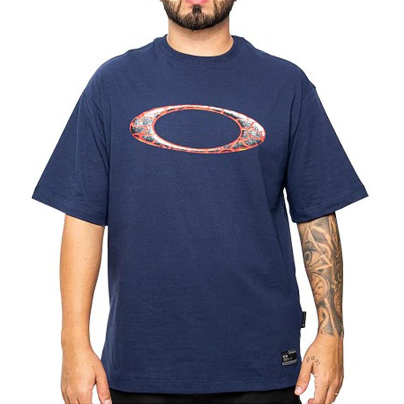 Camiseta Oakley Ellipse Flame SM26 Masculina Dark Blue - Radical
