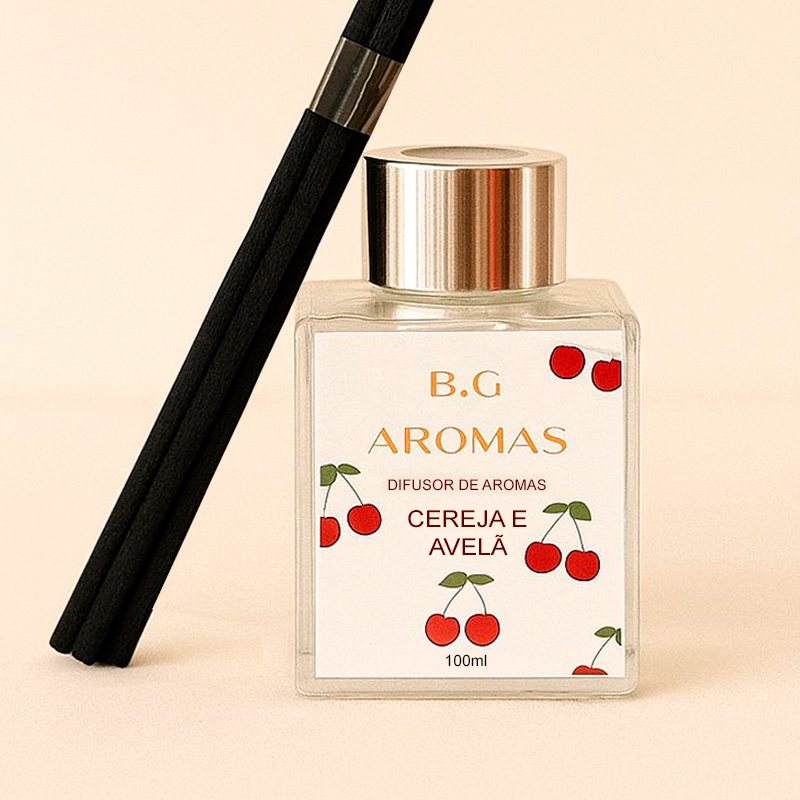 Difusor de Ambiente Cereja e Avelã - 100ml / 250ml - B.G Aromas